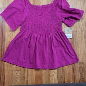 Girls' Smocked Peasant Top - Magenta